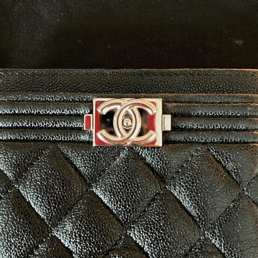 Chanel Black Quilted Caviar Boy Card Holder